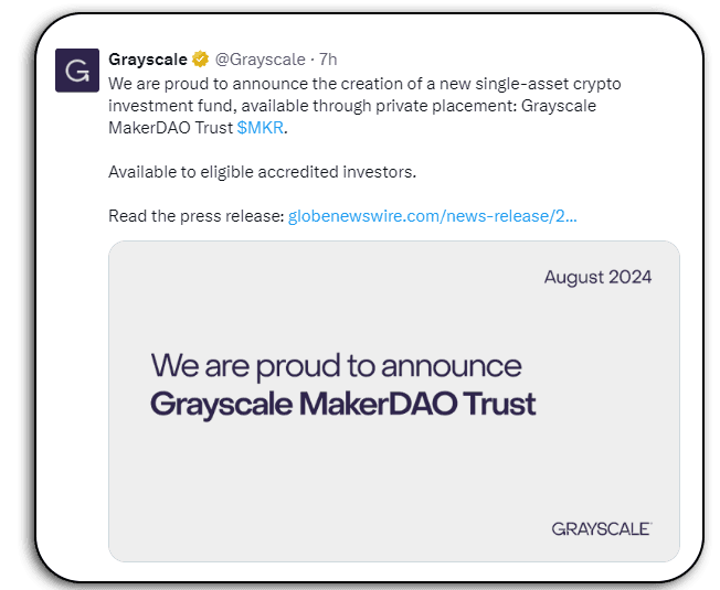 announcement tweet by grayscale