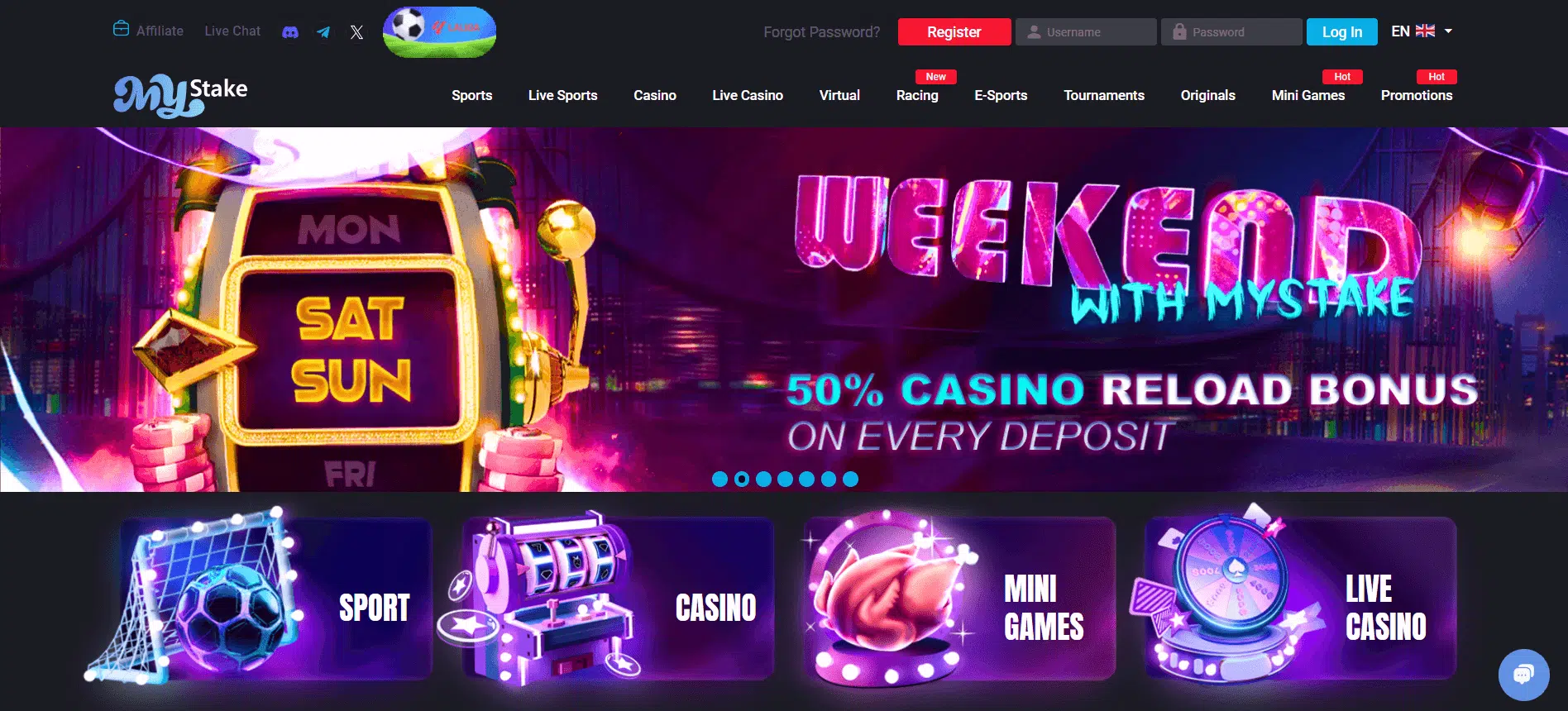 Interface de Mystake Casino