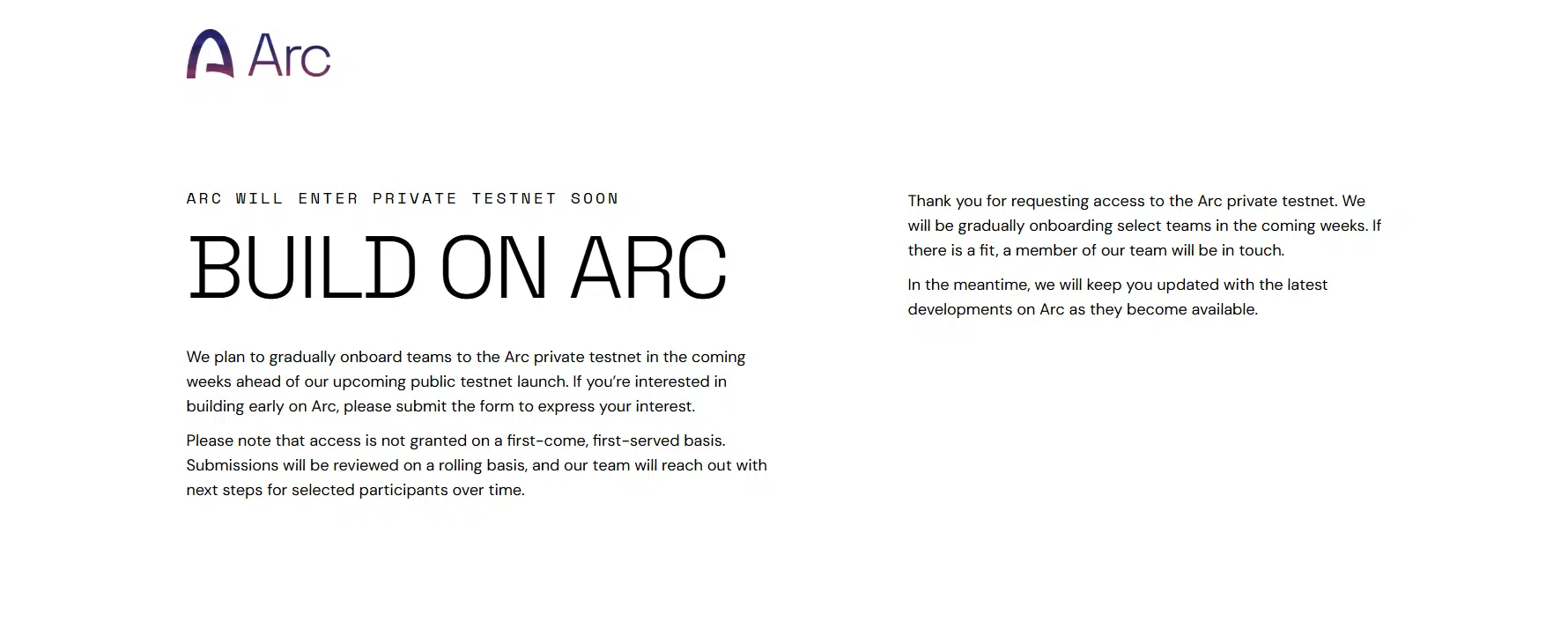 arc blockchain testnet
