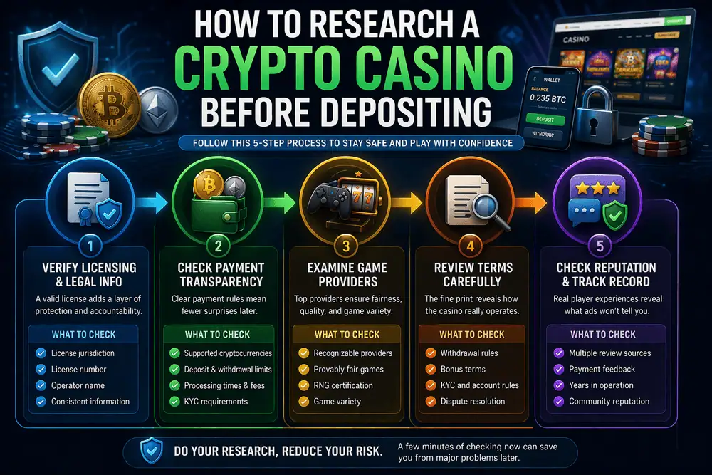 step by step process to research safe crypto casinos before depositing funds