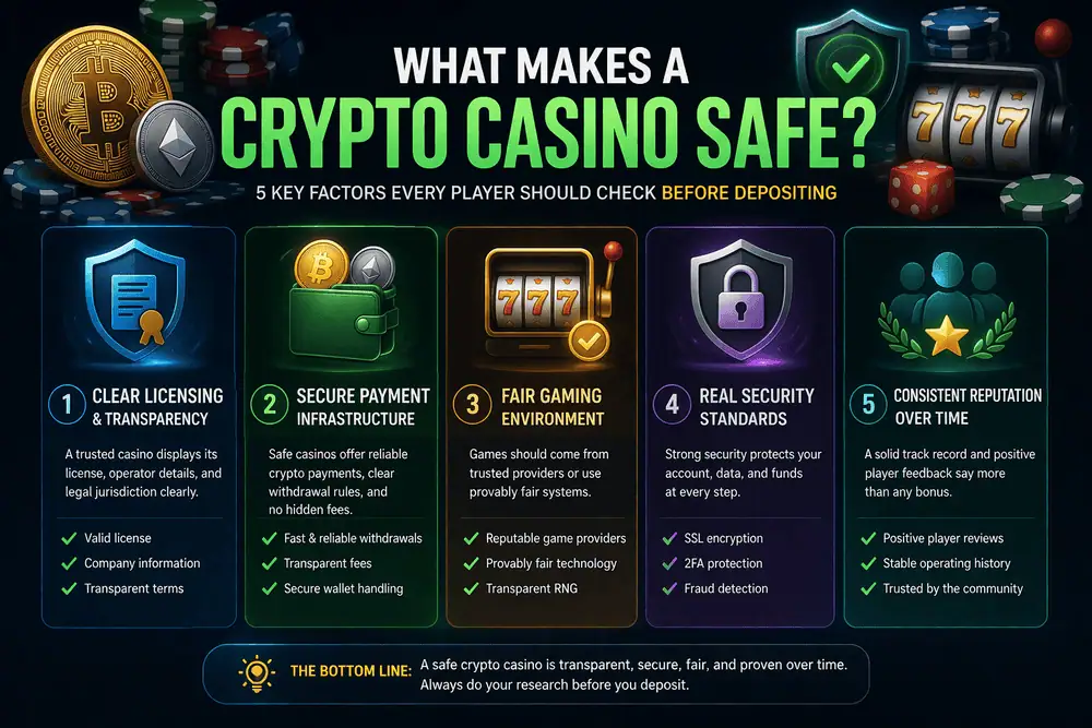 key factors that make a crypto casino safe including licensing security payments and fair gaming systems