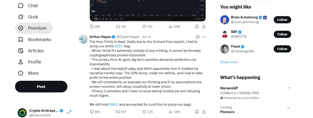 arthurhayes sold zec out